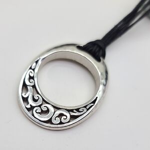 $52 Brighton "ECLIPSE" Corded Heavy Silver Oval Pendant w Scroll Detail